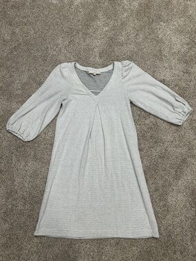 LOFT Striped Knit Top in White & Gray